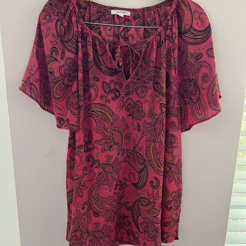 Maurices Flutter Sleeve Blouse in Orange and Pink - Picture 2 of 5